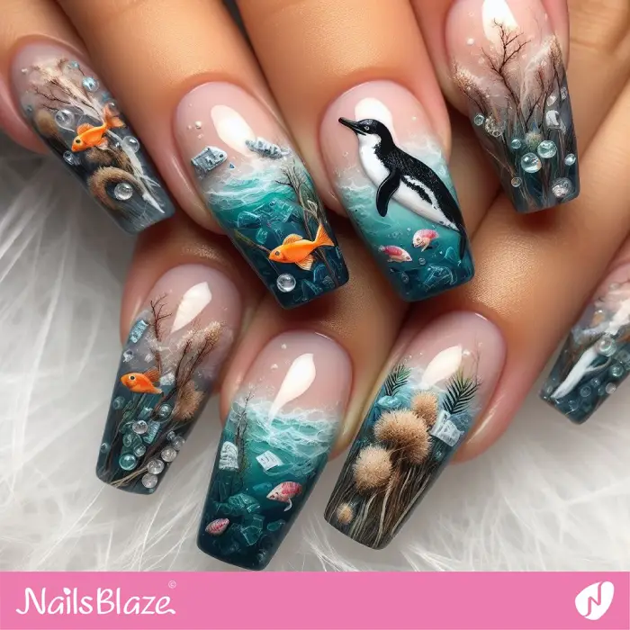Plastic Pollution Affect Marine Life | Nail Art | Save the Ocean Nails - NB3096
